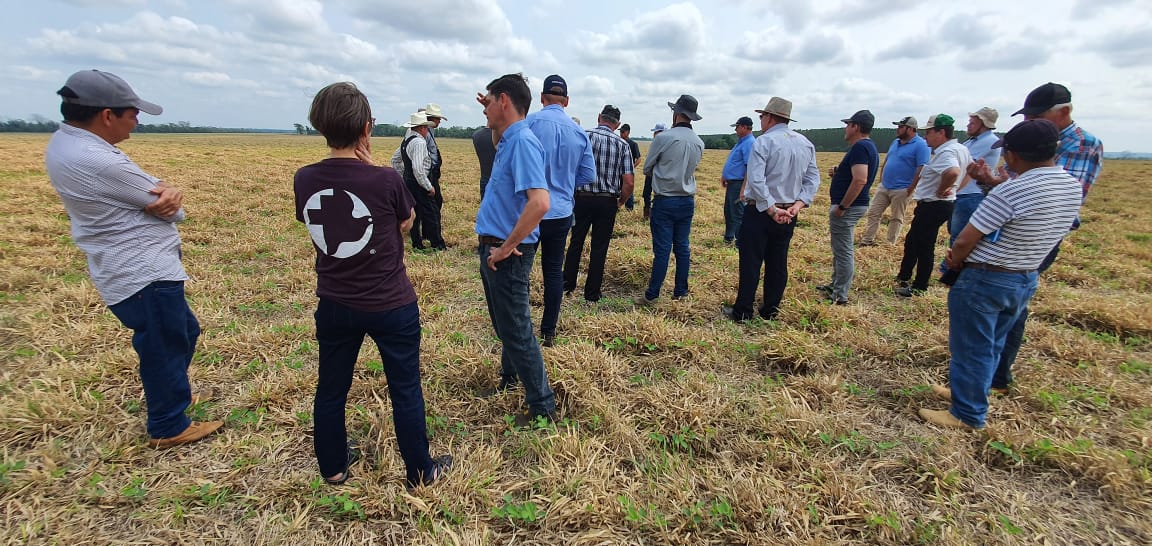 A group of people standing a field